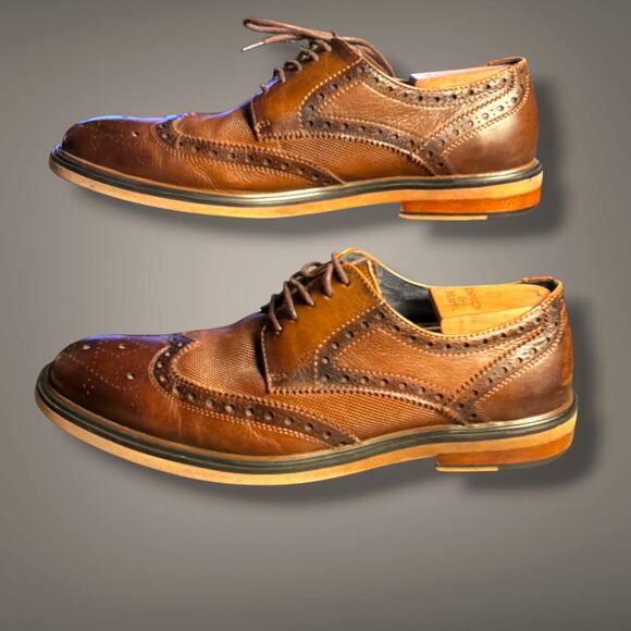 Men\'s US 11M  ENGLISH LAUNDRY  Brown Leather Brogue Wingtip Dress Shoes EUC main image 7